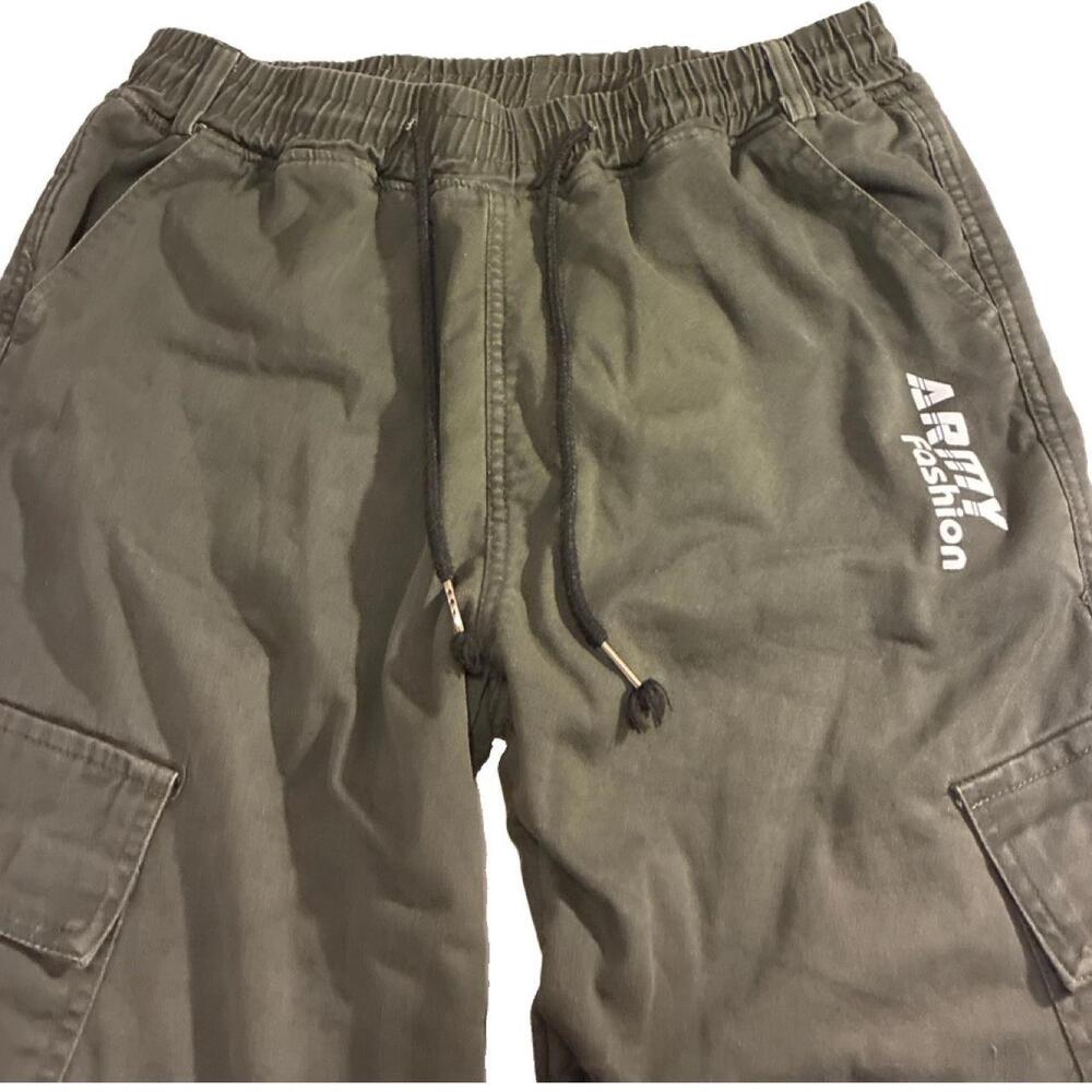Army Fashion olive green cargo pants with adjustable waistband